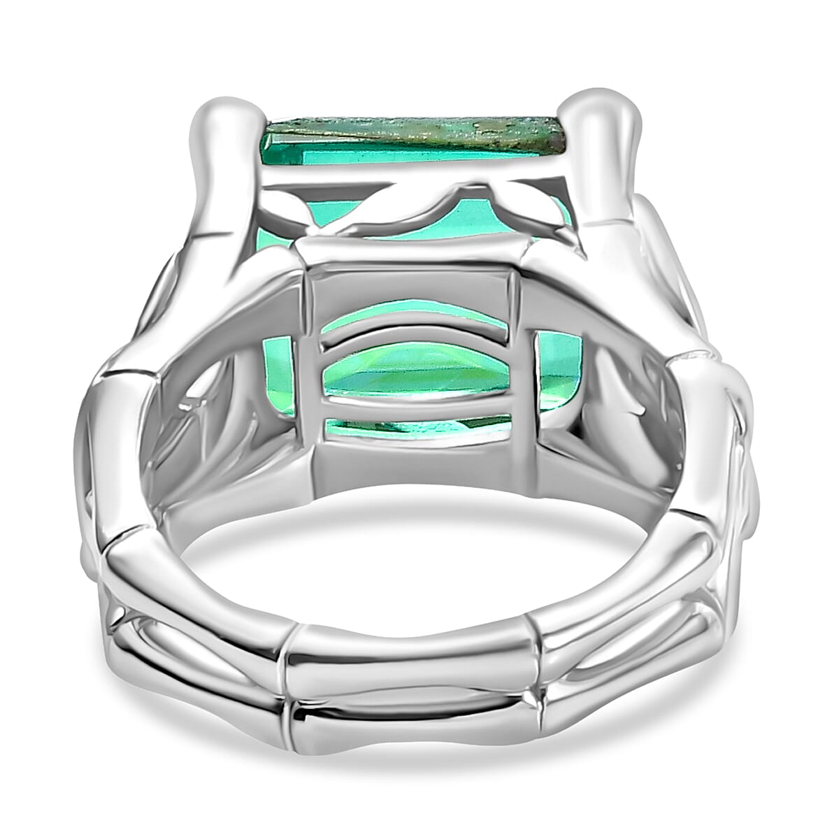 Peacock Triplet Quartz, White Zircon Solitaire Ring in Rhodium Sterling Silver 6.59 Ct.