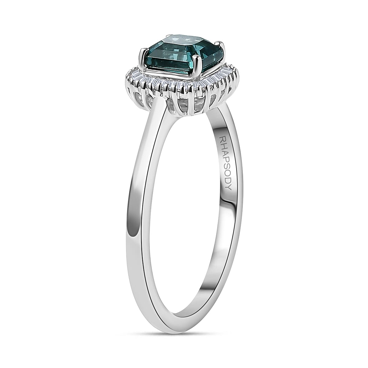 RHAPSODY 950 Platinum  AAAA  ASSCHER CUT Mutuca Indicolite (1.65 Ct) & Diamond VS- EF(0.20 CT) Ring - 1.85 ct, Platinum Wt. 5.06 Gms