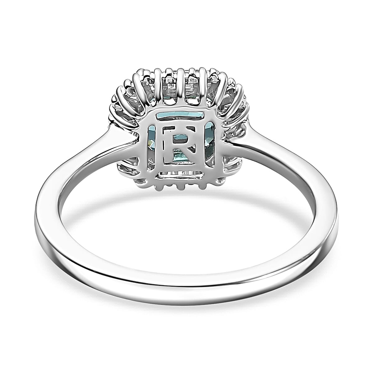 RHAPSODY 950 Platinum  AAAA  ASSCHER CUT Mutuca Indicolite (1.65 Ct) & Diamond VS- EF(0.20 CT) Ring - 1.85 ct, Platinum Wt. 5.06 Gms