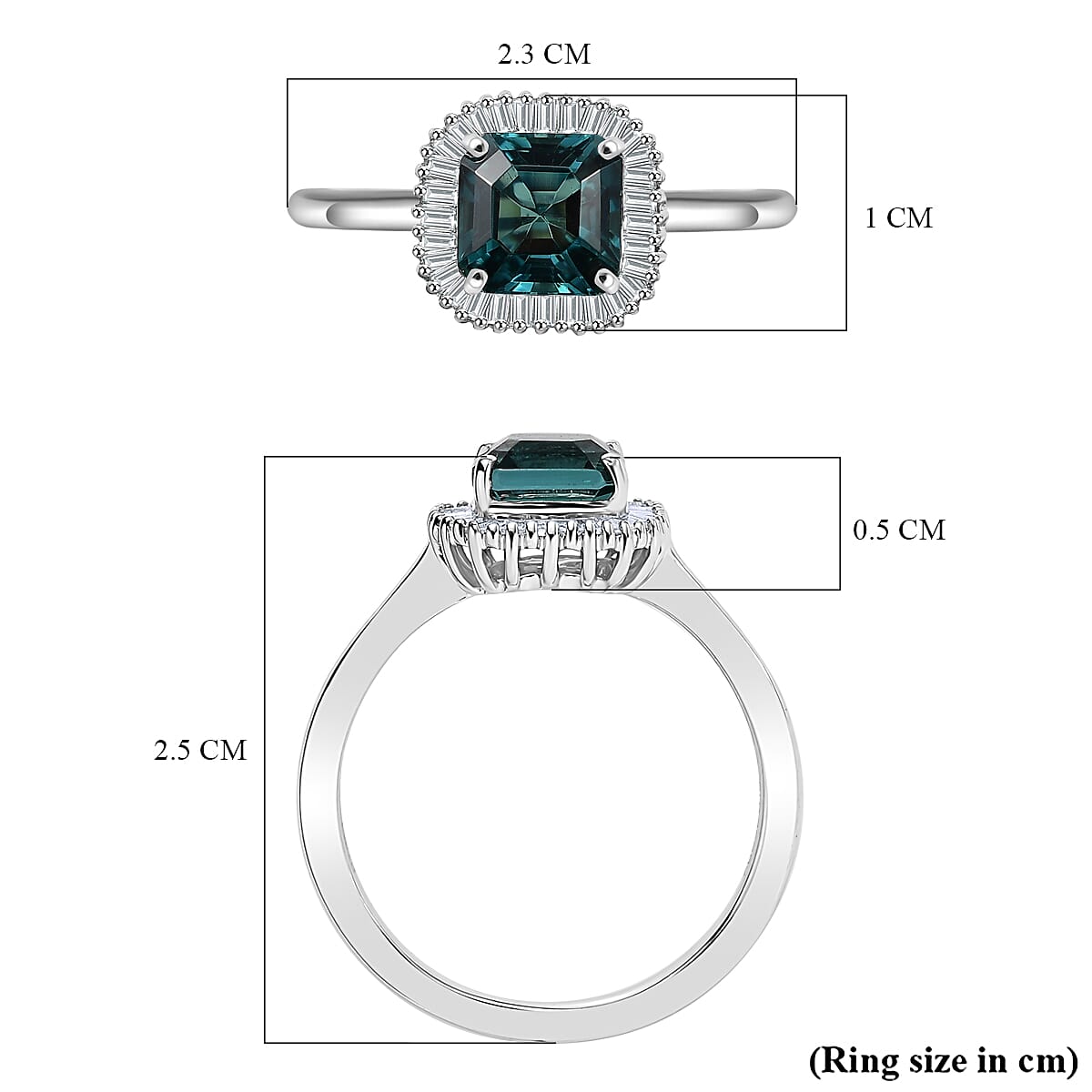 RHAPSODY 950 Platinum  AAAA  ASSCHER CUT Mutuca Indicolite (1.65 Ct) & Diamond VS- EF(0.20 CT) Ring - 1.85 ct, Platinum Wt. 5.06 Gms