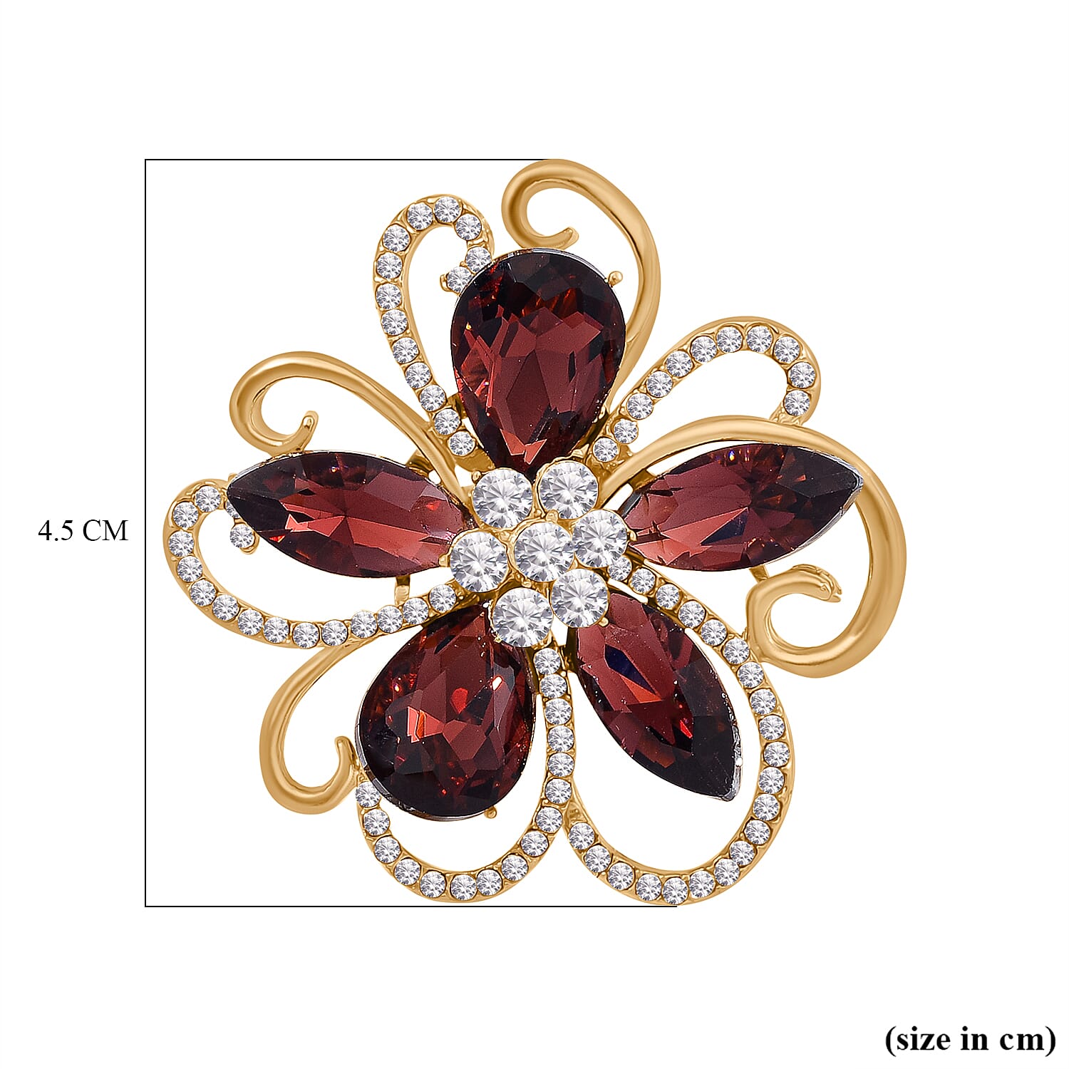 Burgundy Crystal  White Crystal Floral Brooch