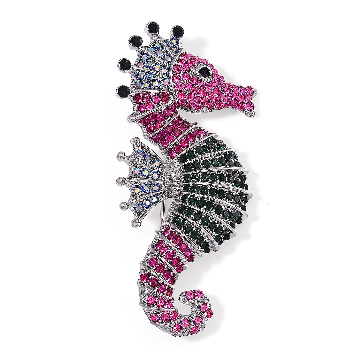 Multi Color Crystal Seahorse Brooch