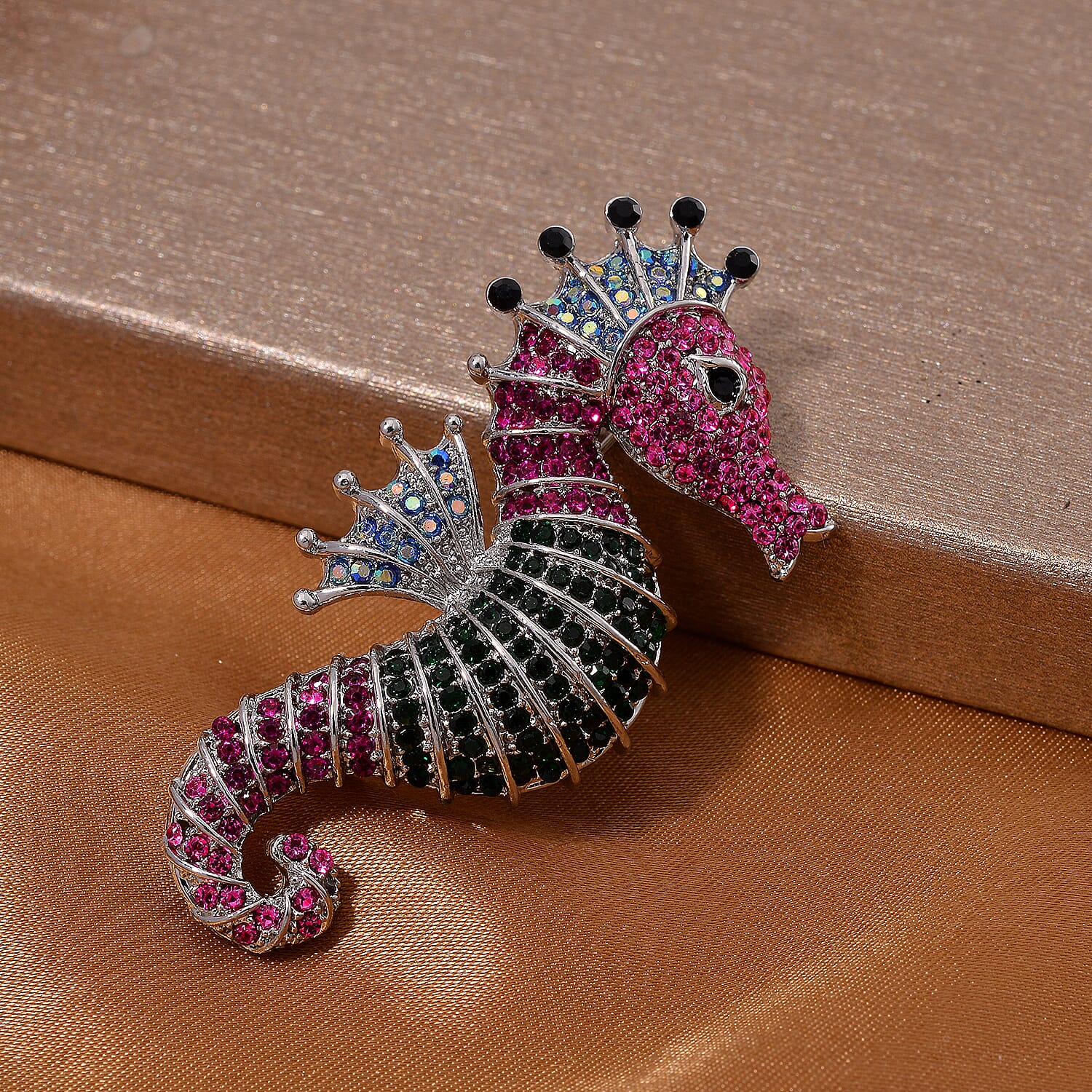 Multi Color Crystal Seahorse Brooch