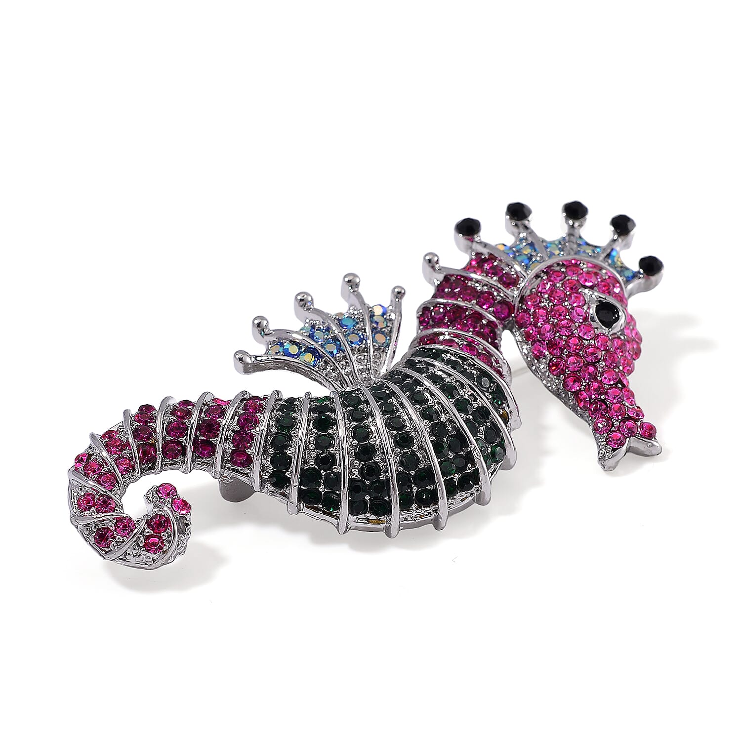 Multi Color Crystal Seahorse Brooch