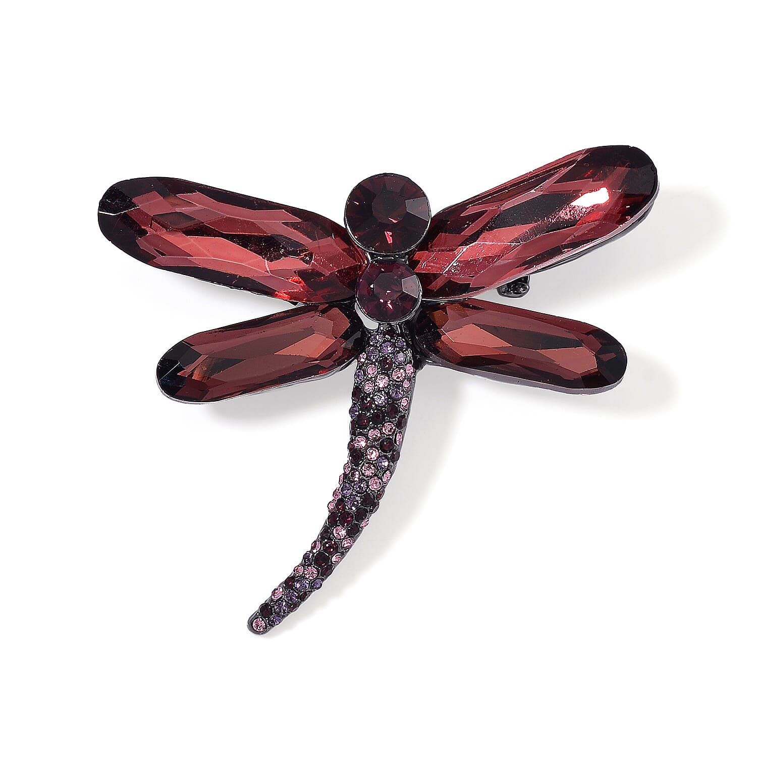 Burgundy Crystal and  Pink Crystal Dragonfly Brooch
