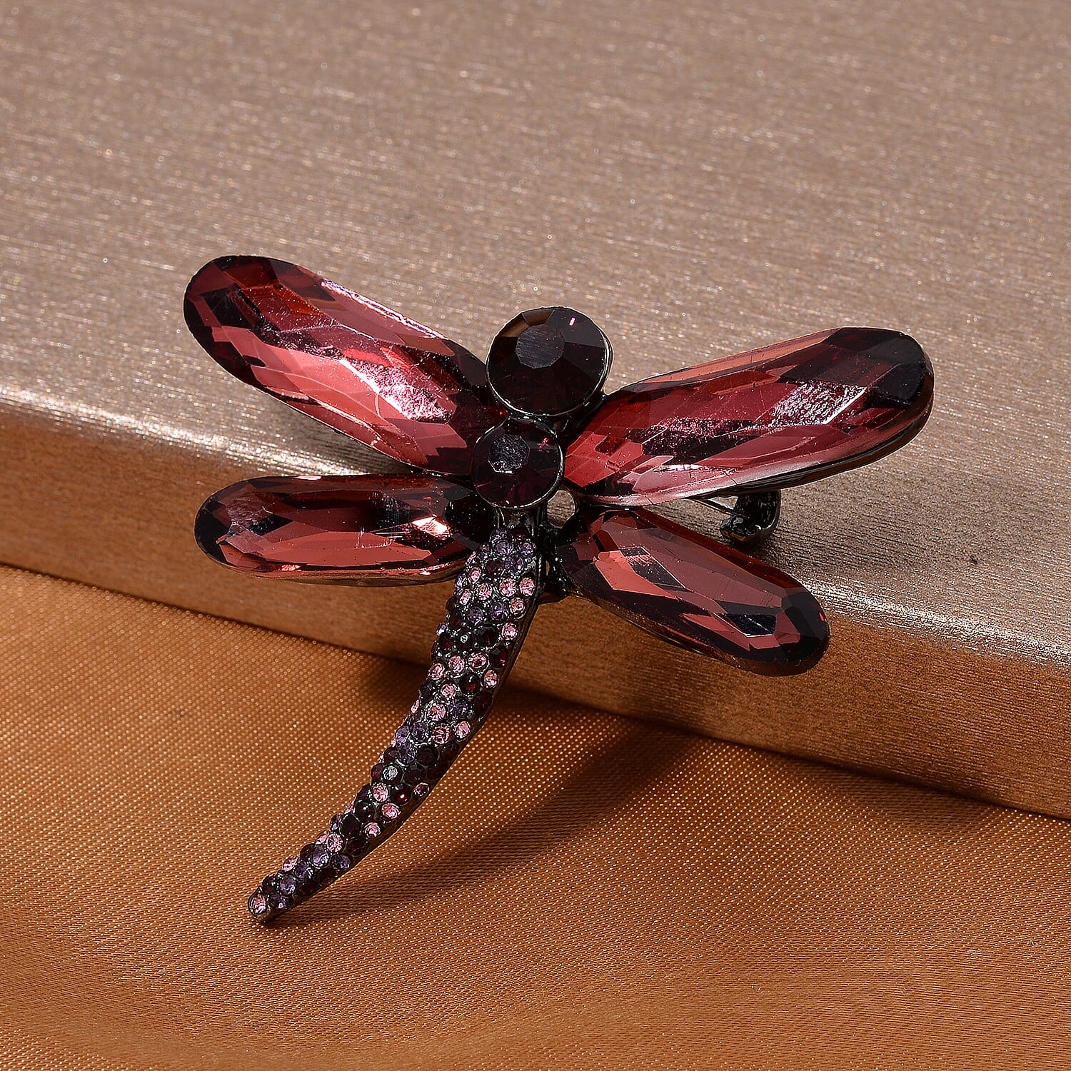 Burgundy Crystal and  Pink Crystal Dragonfly Brooch