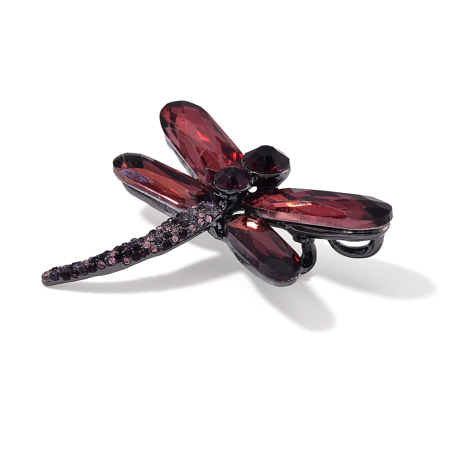 Burgundy Crystal and  Pink Crystal Dragonfly Brooch