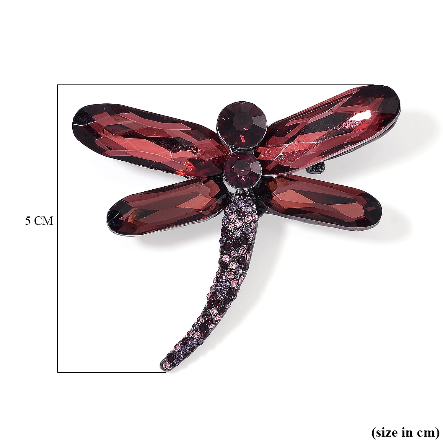 Burgundy Crystal and  Pink Crystal Dragonfly Brooch