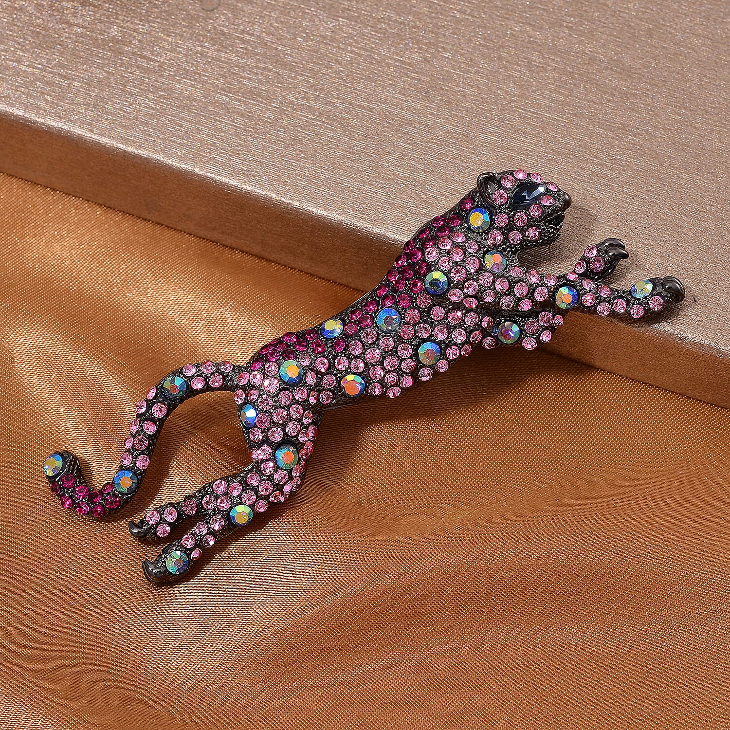Multi Color Crystal Panther Brooch