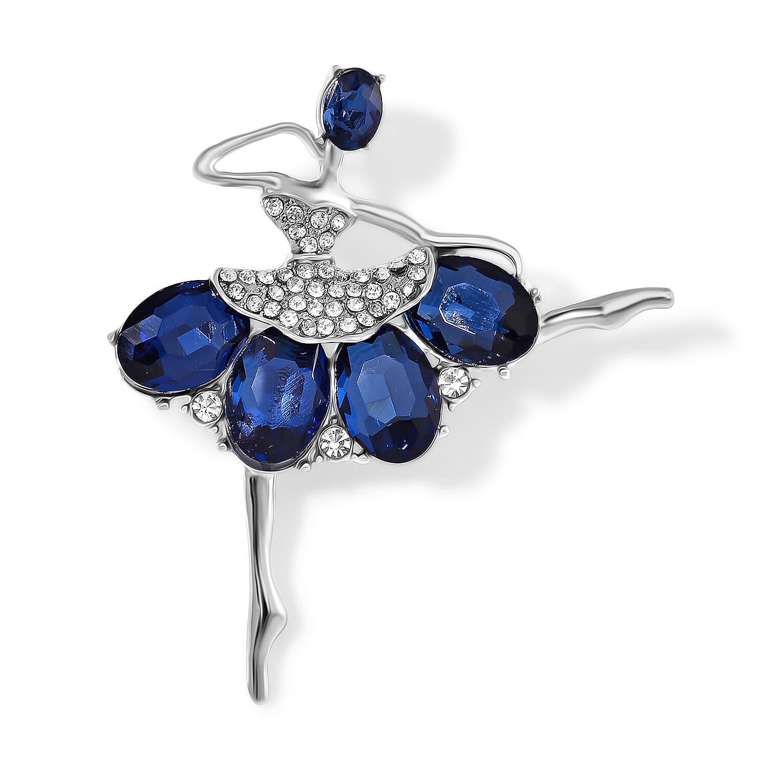 White & Blue Crystal Ballerina Brooch