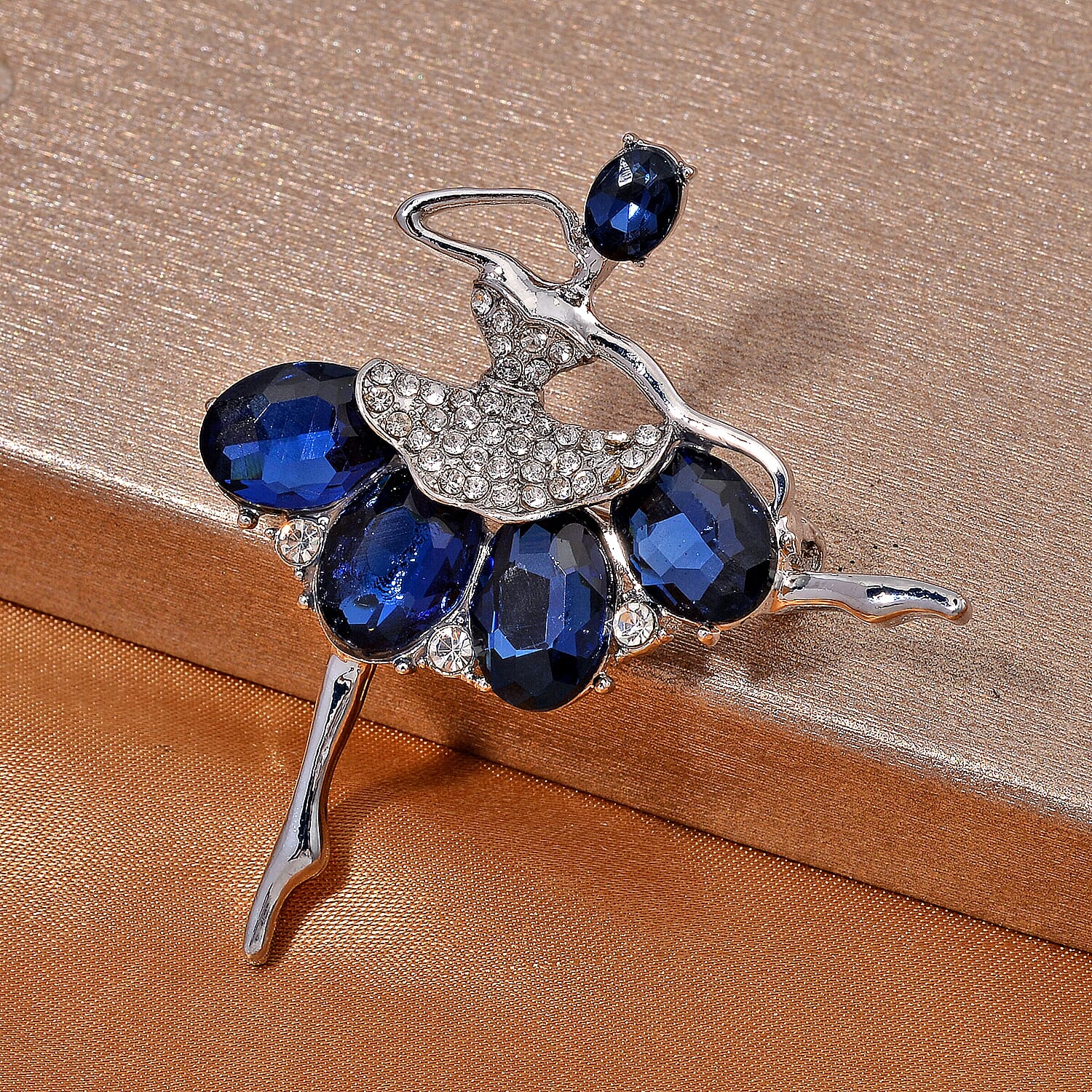 White & Blue Crystal Ballerina Brooch