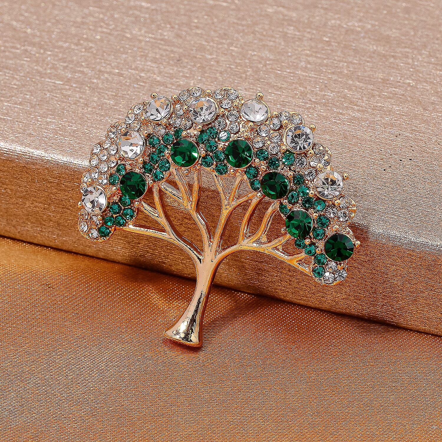 White & Green Crystal Tree Brooch