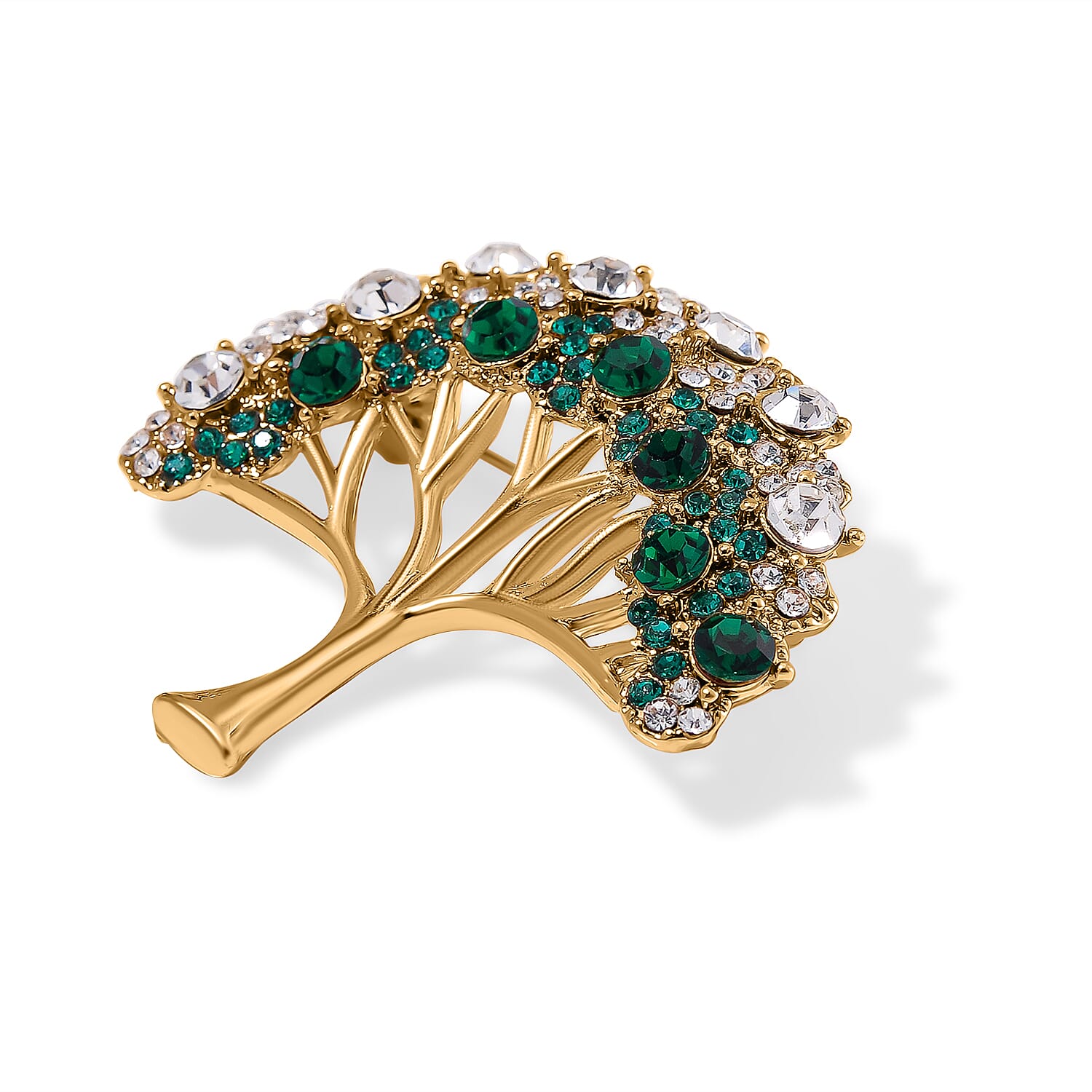 White & Green Crystal Tree Brooch