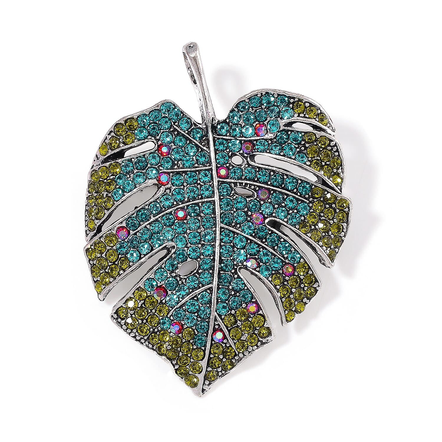 Multi Color Leaf Crystal Brooch