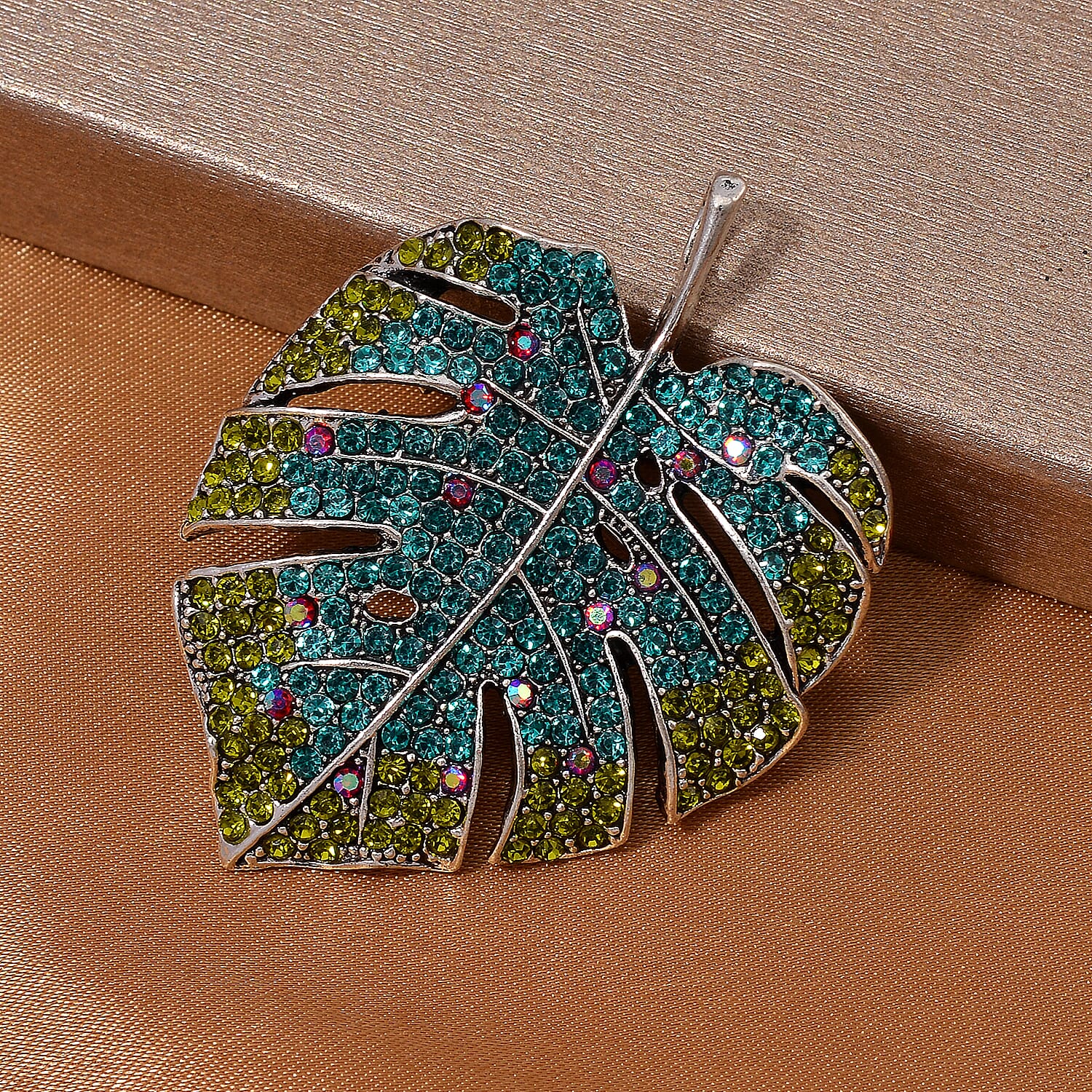 Multi Color Leaf Crystal Brooch