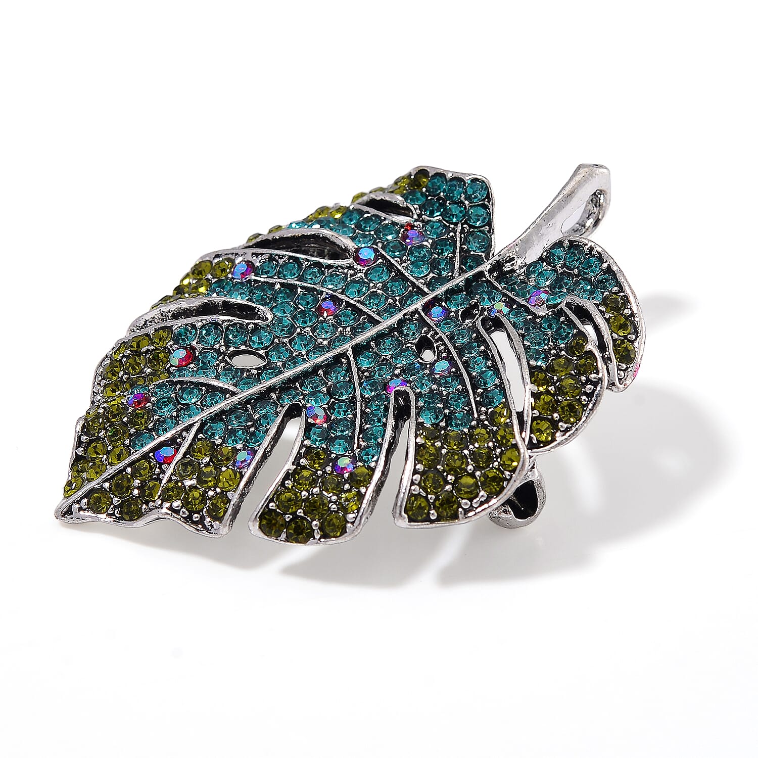 Multi Color Leaf Crystal Brooch