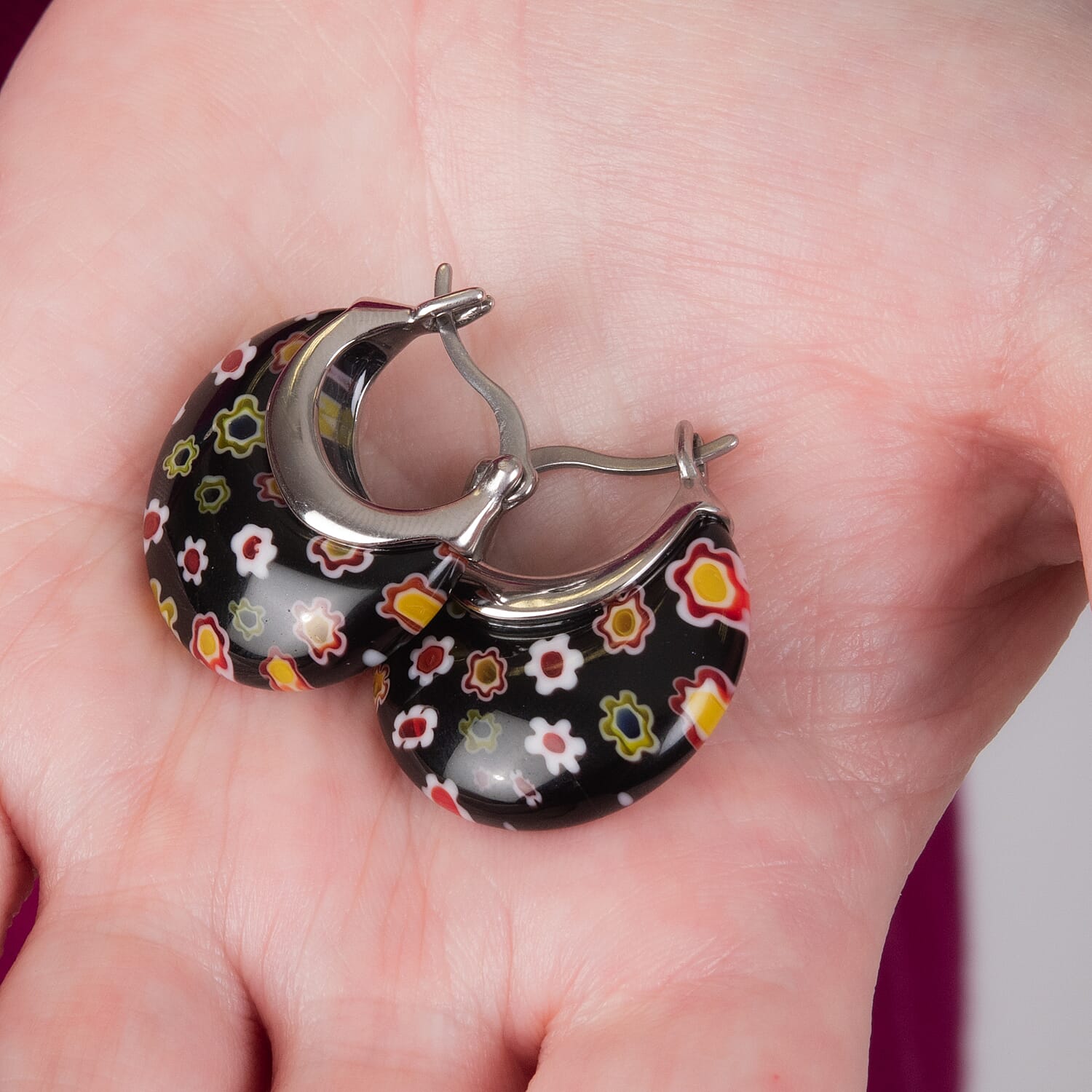 Black Colour Murano Style Glass Earrings