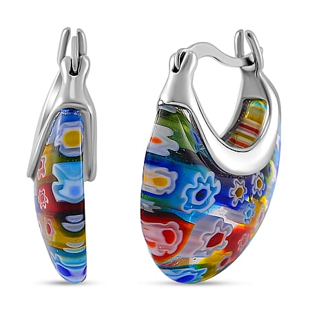 Multi Color Murano Glass  Earring Pure White Stainless Steel  0.01 ct  0.010  Ct.