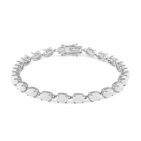 White Jade Linking Bracelet (Size - 8) in Rhodium Overlay Sterling Silver 18.62 Ct, Silver Wt.6.20 Gms.