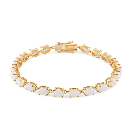 White Jade Linking Bracelet (Size - 7.5) in 18K Vermeil Yellow Gold Plated Sterling Silver 17.04 Ct, Silver Wt. 6.20 Gms. White Jade Linking Bracelet (Size - 7.5) in 18K Vermeil Yellow Gold Plated Sterling Silver 17.04 Ct, Silver Wt. 6.20 Gms.