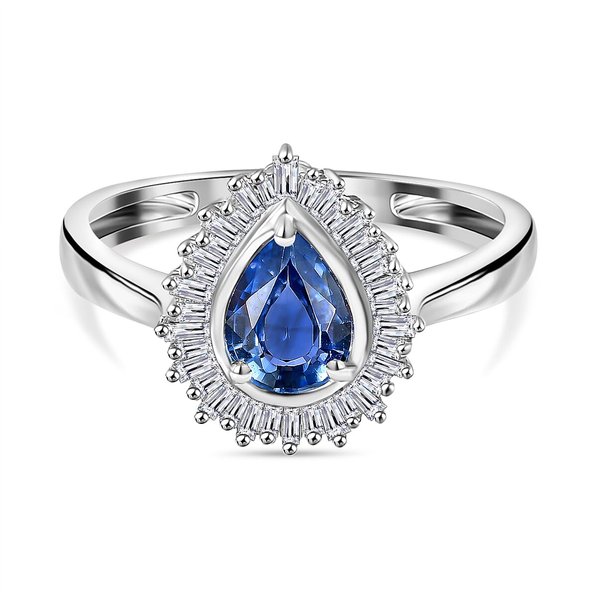 9K White Gold Ceylon Sapphire & White Diamond Ring 1.03 Ct