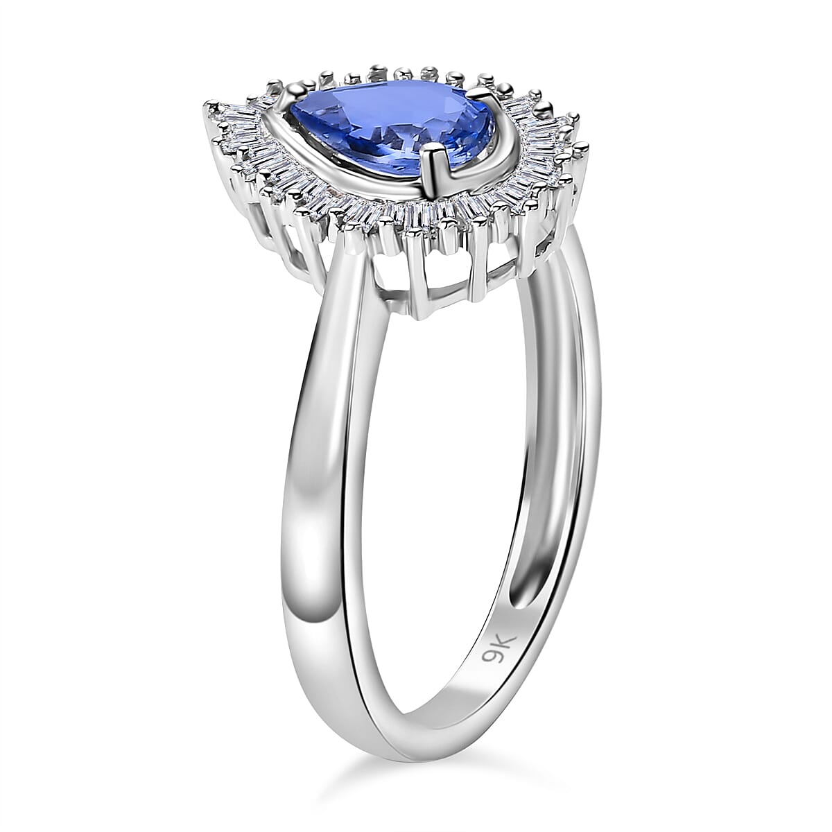 9K White Gold Ceylon Sapphire & White Diamond Ring 1.03 Ct