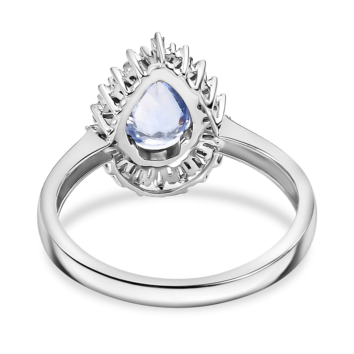 9K White Gold Ceylon Sapphire & White Diamond Ring 1.03 Ct