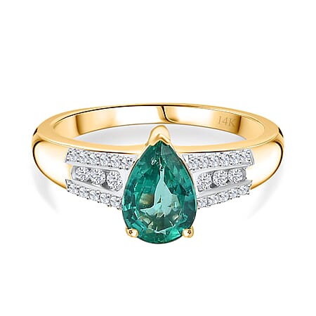 14K Yellow Gold AAA Zambian Emerald and Diamond Ring 1.20ct