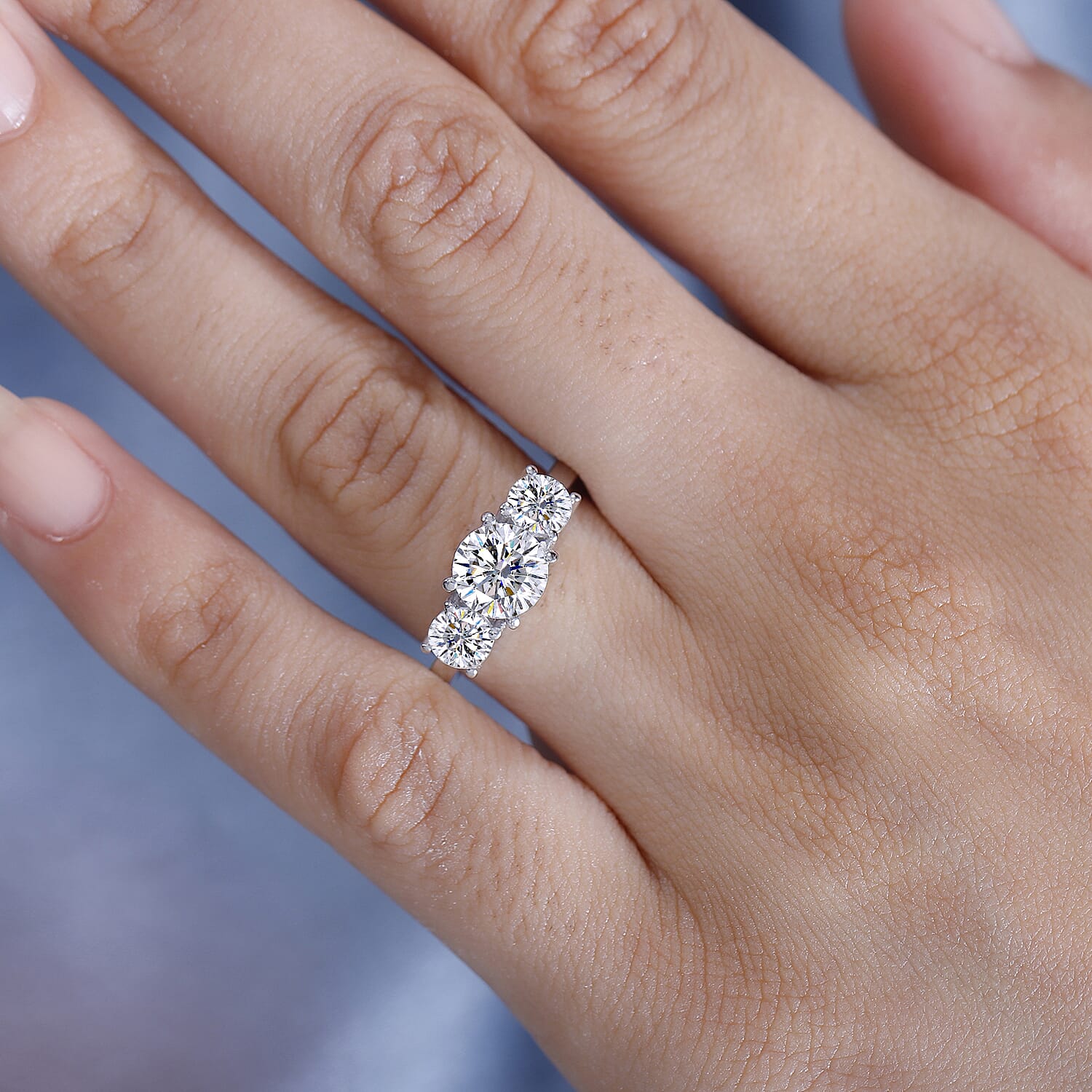 J Francis - Swarovski Zirconia 3 Stone Ring in Rhodium Overlay Sterling Silver 3.75 Ct.