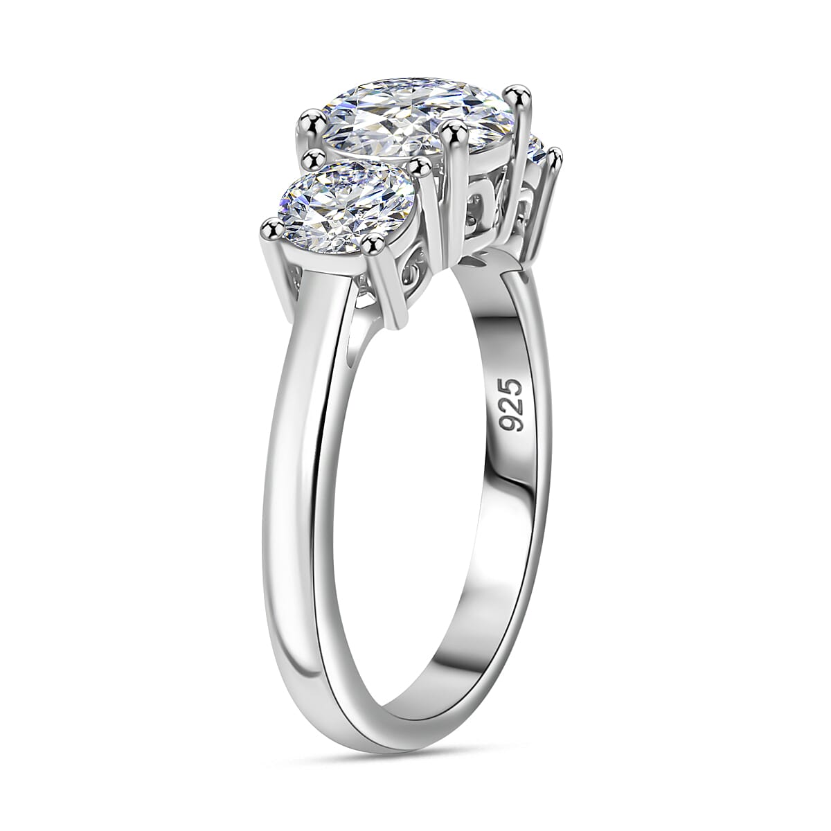 J Francis - Swarovski Zirconia 3 Stone Ring in Rhodium Overlay Sterling Silver 3.75 Ct.