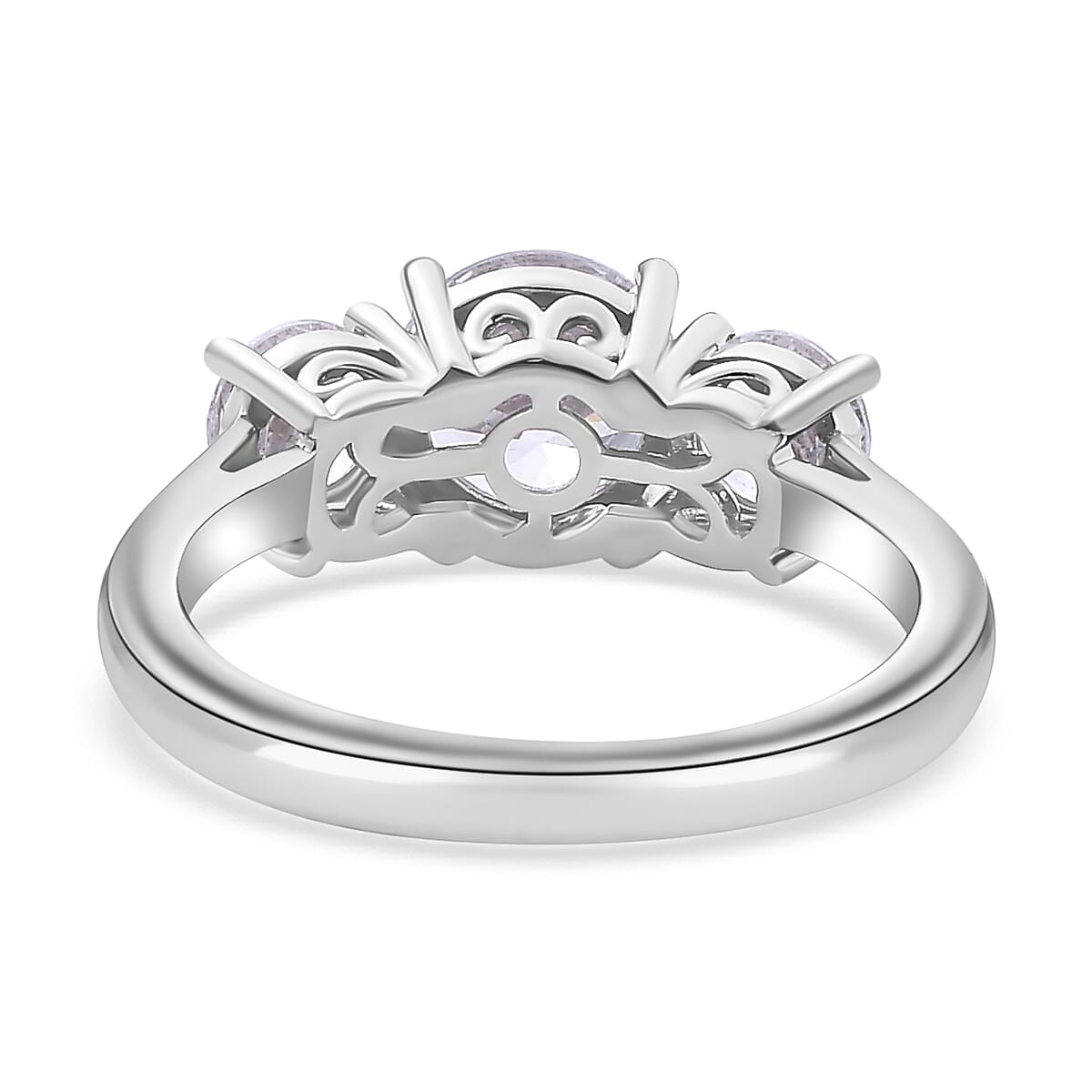 J Francis - Swarovski Zirconia 3 Stone Ring in Rhodium Overlay Sterling Silver 3.75 Ct.