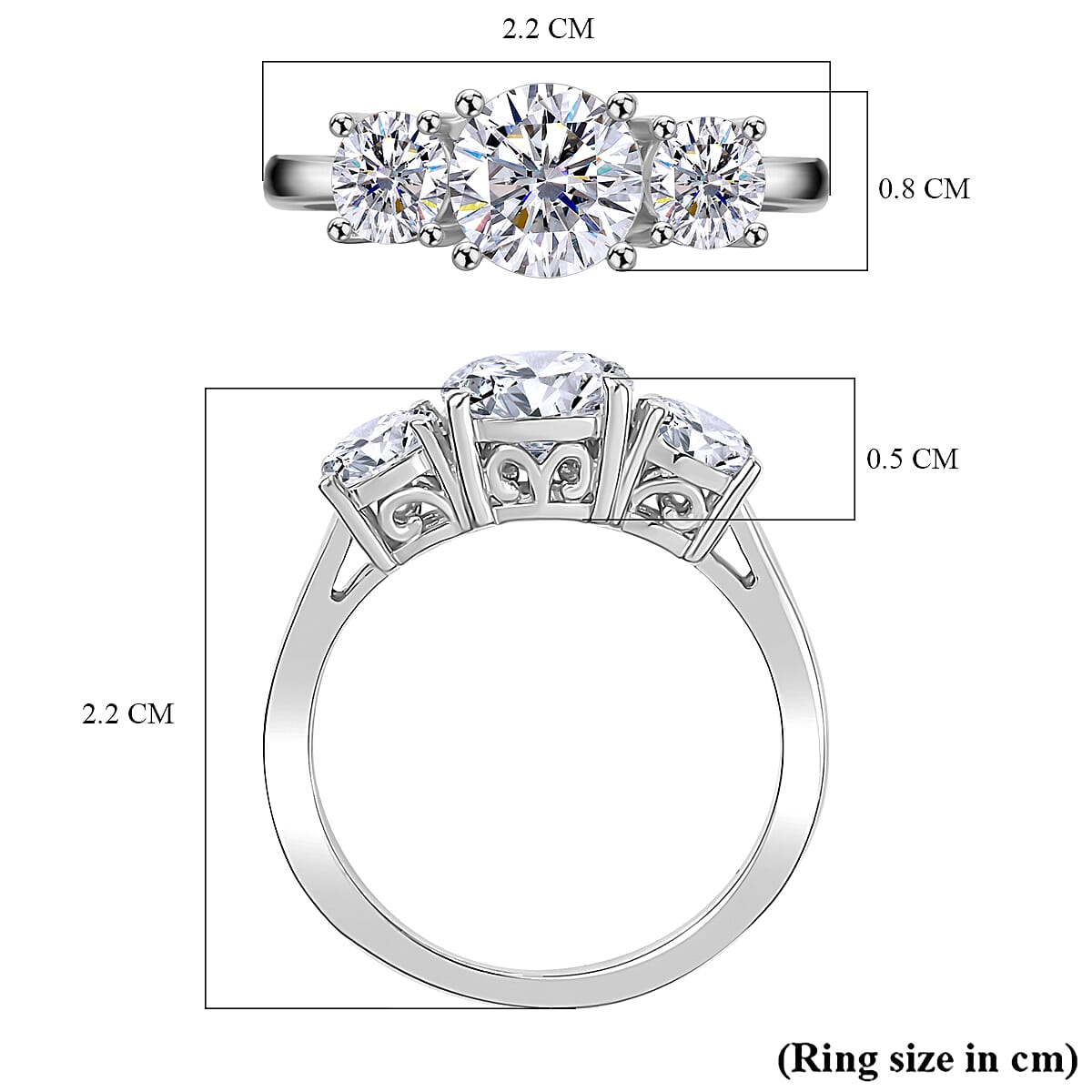 J Francis - Swarovski Zirconia 3 Stone Ring in Rhodium Overlay Sterling Silver 3.75 Ct.