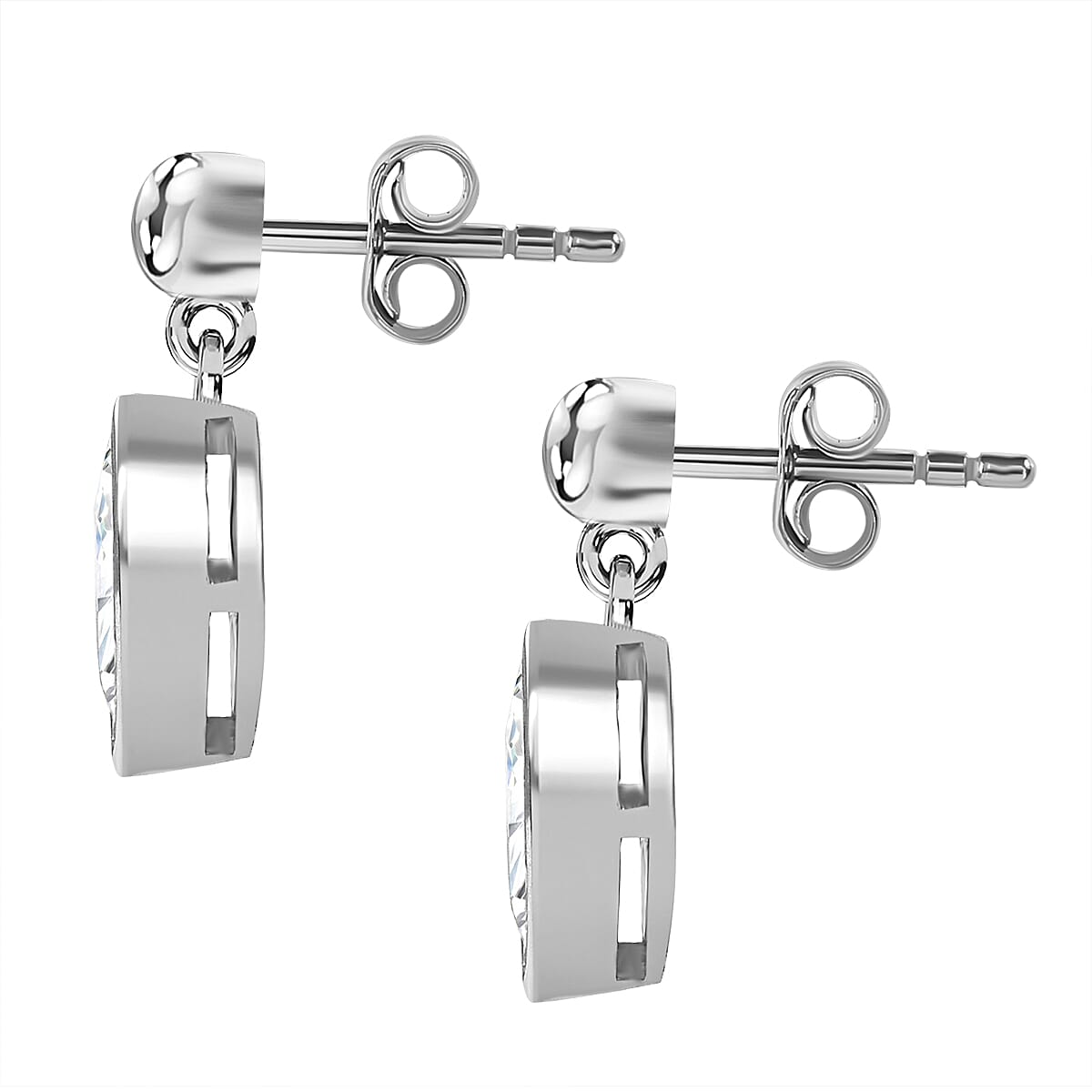 J Francis - Swarovski Zirconia Dangling Earring With Push Back in Rhodium Overlay Sterling Silver 1.65 Ct.