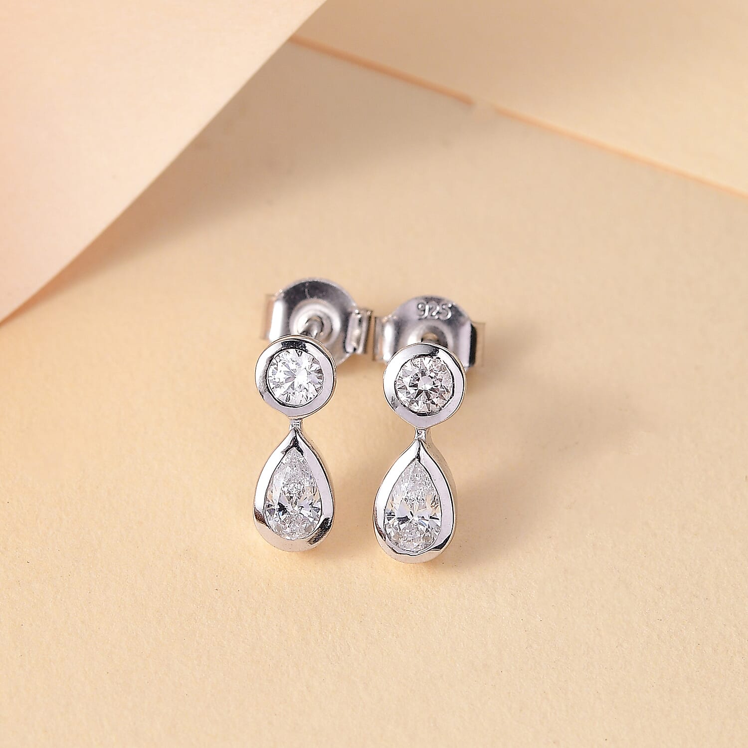 J Francis - Swarovski Zirconia Earring With Push Back in Rhodium Overlay Sterling Silver