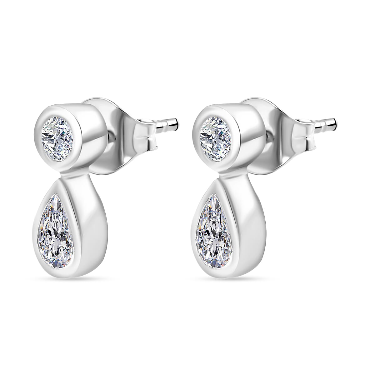 J Francis - Swarovski Zirconia Earring With Push Back in Rhodium Overlay Sterling Silver