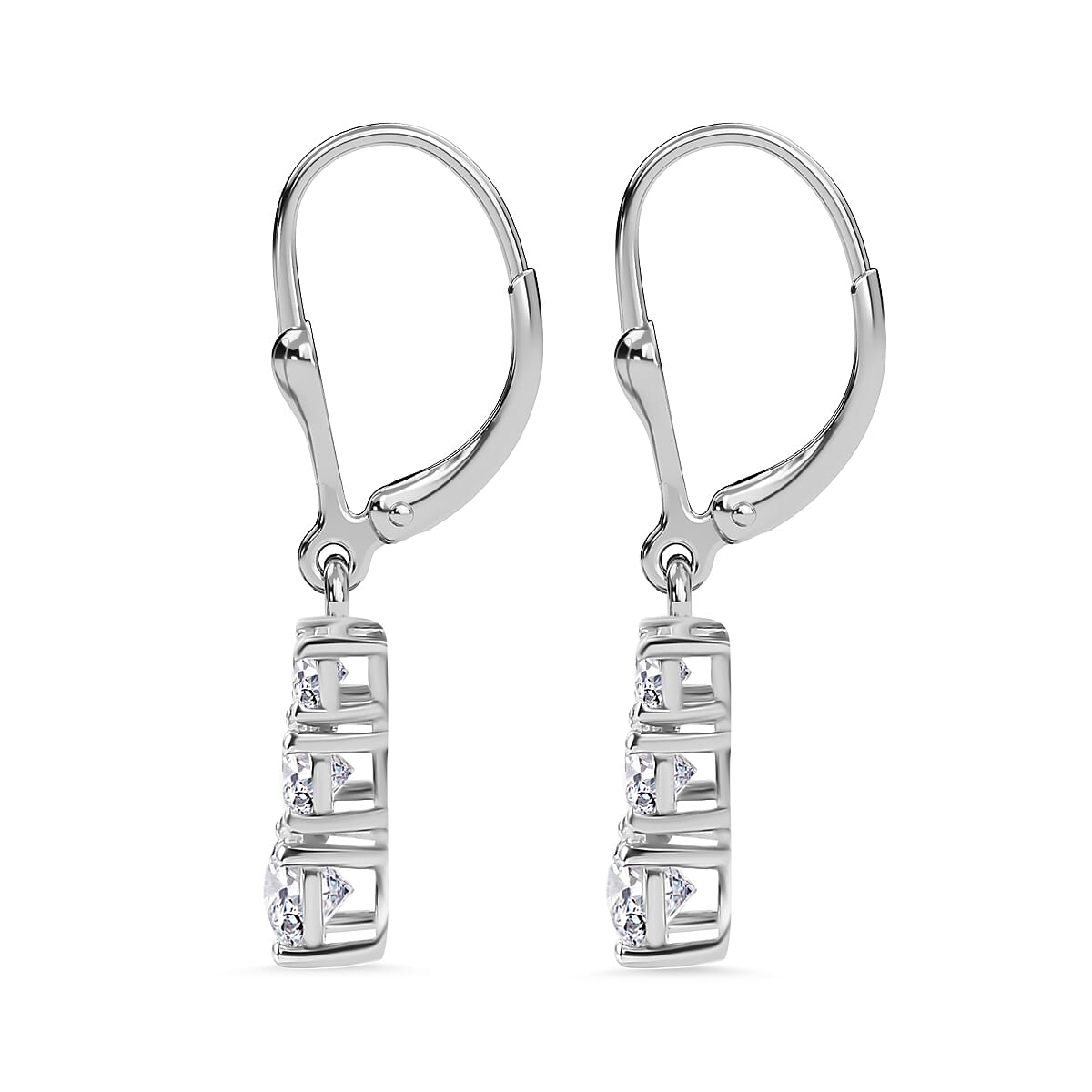 J Francis - Swarovski Zirconia  3-Stone Dangle Earrings With Lever Back in Rhodium Overlay Sterling Silver 3.01 Ct.