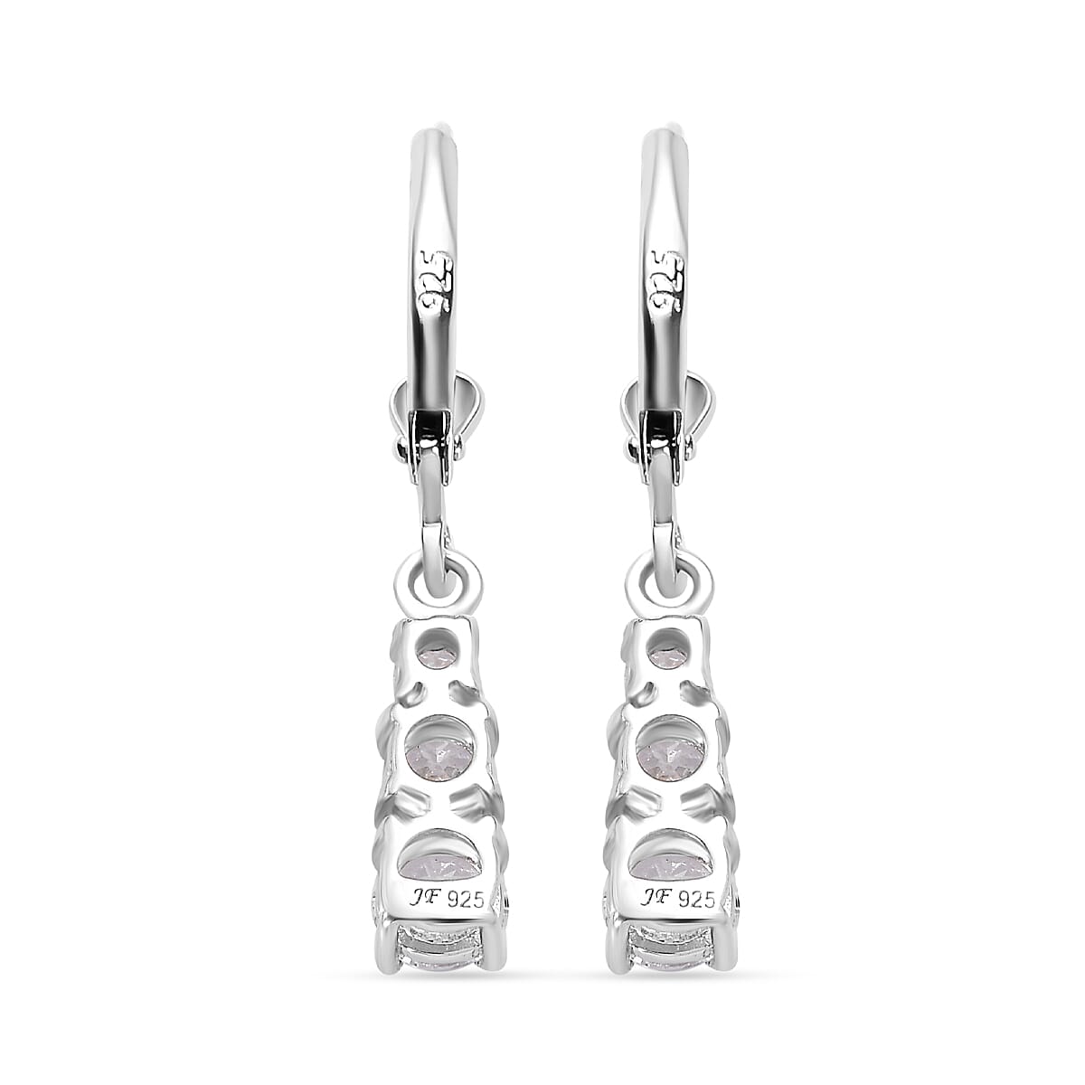 J Francis - Swarovski Zirconia  3-Stone Dangle Earrings With Lever Back in Rhodium Overlay Sterling Silver 3.01 Ct.