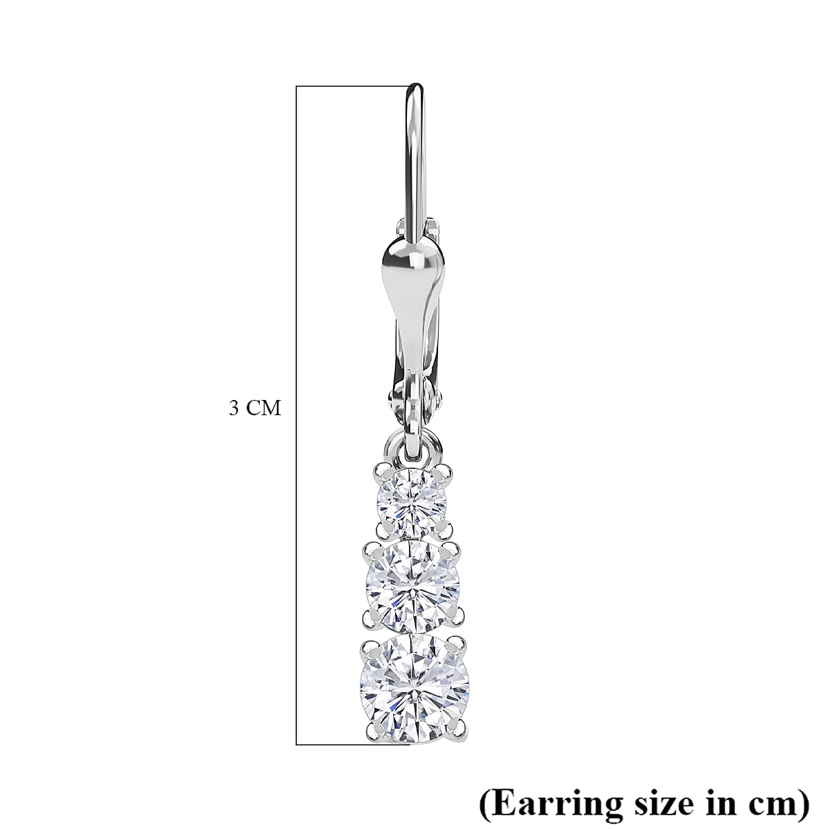 J Francis - Swarovski Zirconia  3-Stone Dangle Earrings With Lever Back in Rhodium Overlay Sterling Silver 3.01 Ct.