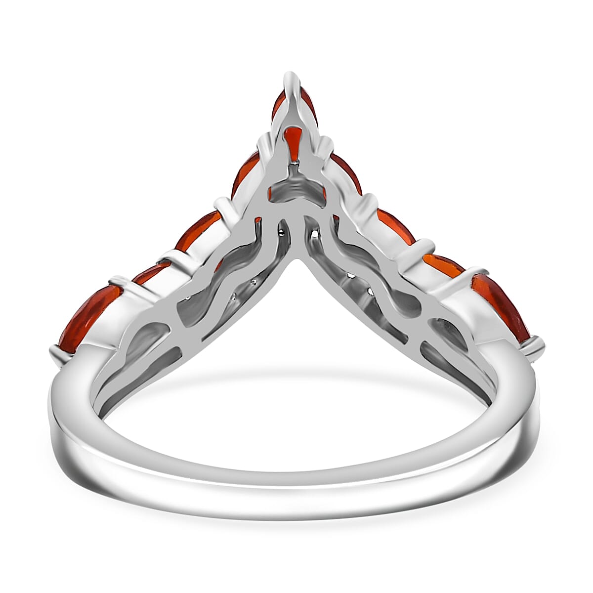 Cherry Fire Opal & White Zircon Ring in Rhodium Overlay Sterling Silver 1.18 ct