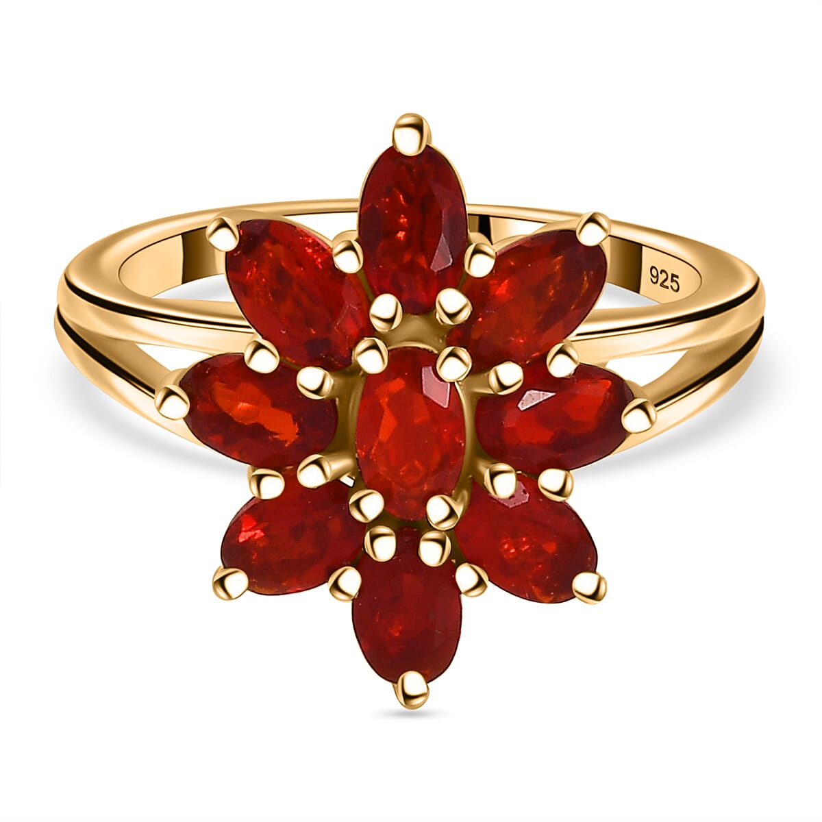 Cherry Fire Opal Ring in 18K Vermeil Yellow Gold Plated Sterling Silver 1.62 Ct.