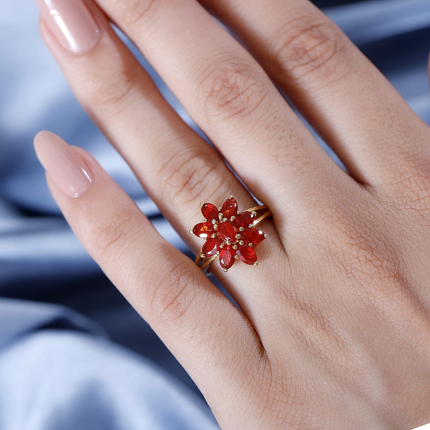 Cherry Fire Opal Ring in 18K Vermeil Yellow Gold Plated Sterling Silver 1.62 Ct.