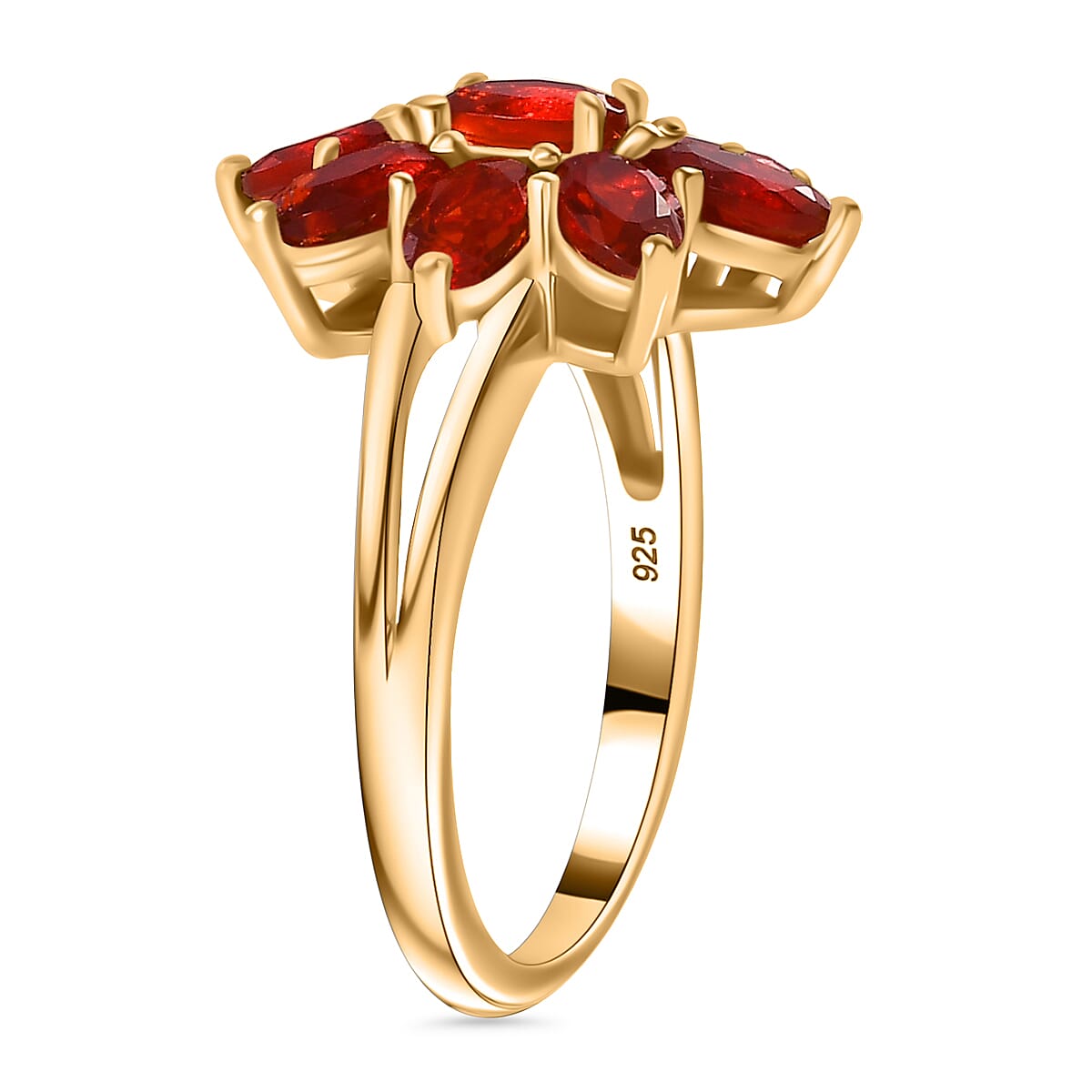 Cherry Fire Opal Ring in 18K Vermeil Yellow Gold Plated Sterling Silver 1.62 Ct.