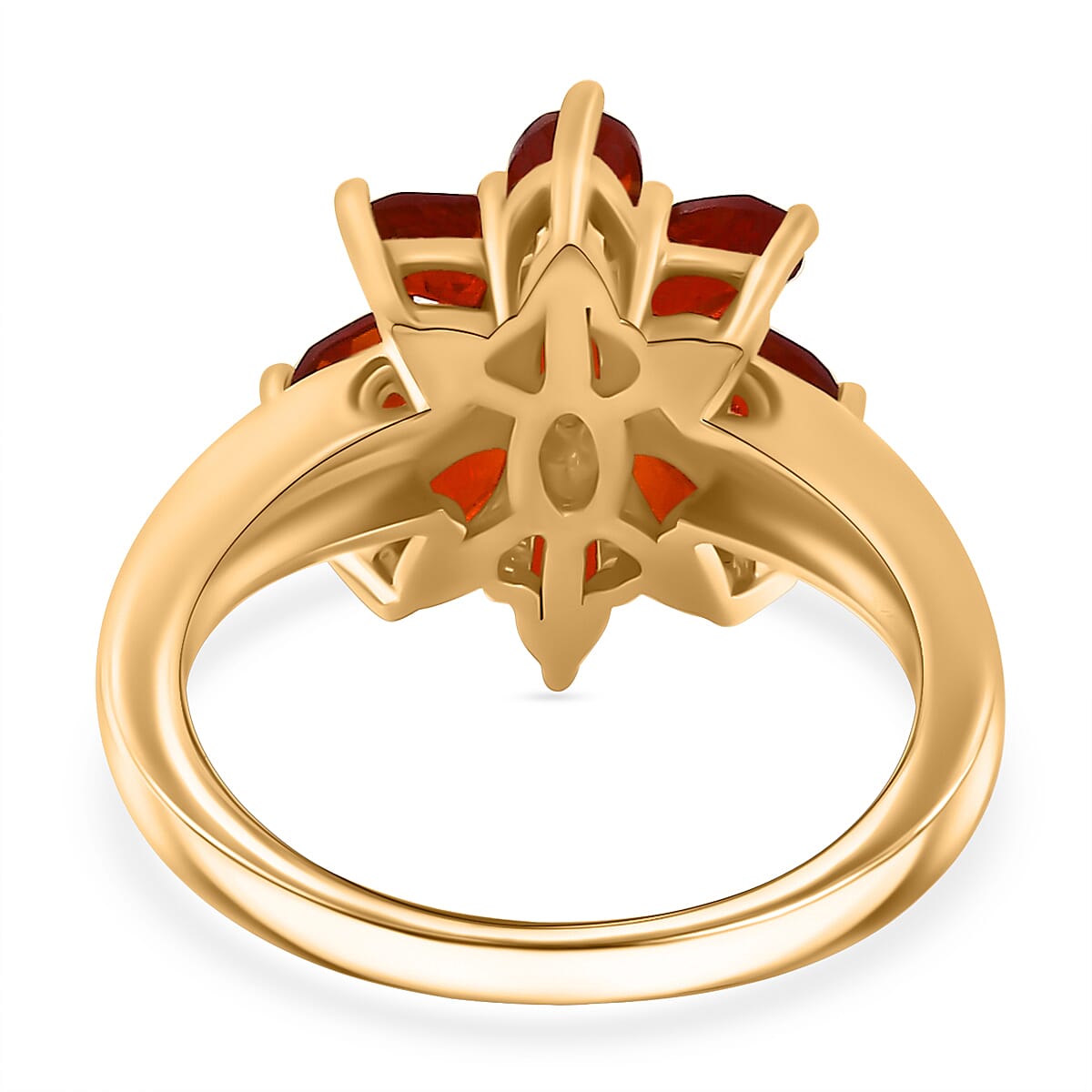 Cherry Fire Opal Ring in 18K Vermeil Yellow Gold Plated Sterling Silver 1.62 Ct.