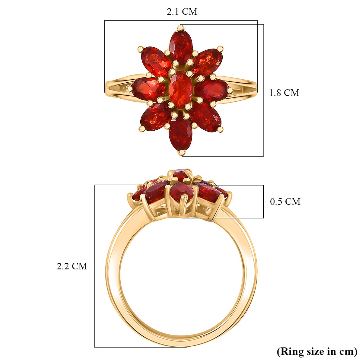 Cherry Fire Opal Ring in 18K Vermeil Yellow Gold Plated Sterling Silver 1.62 Ct.