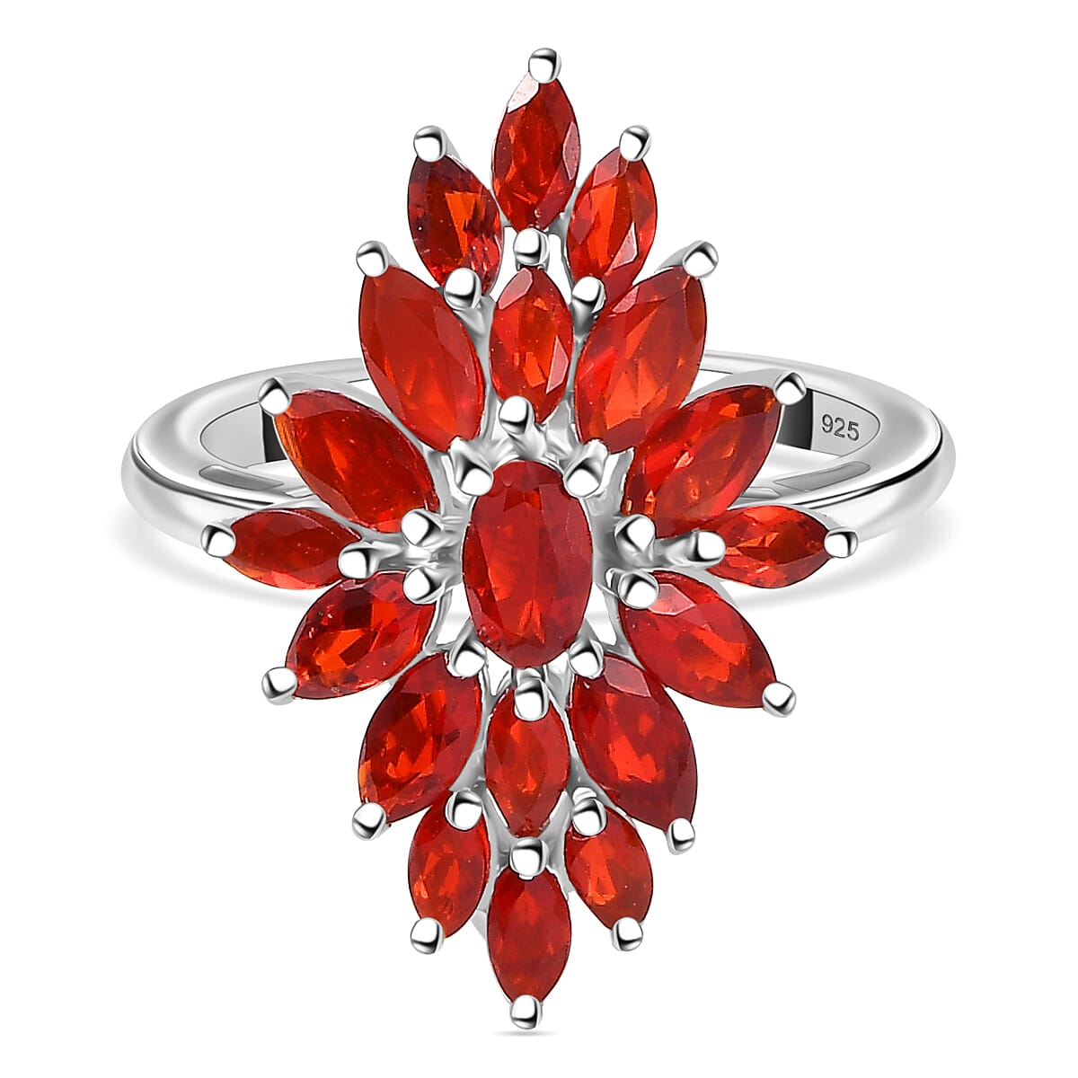 Salamanca Fire Opal Cluster Ring in Rhodium Overlay Sterling Silver 1.92 ct