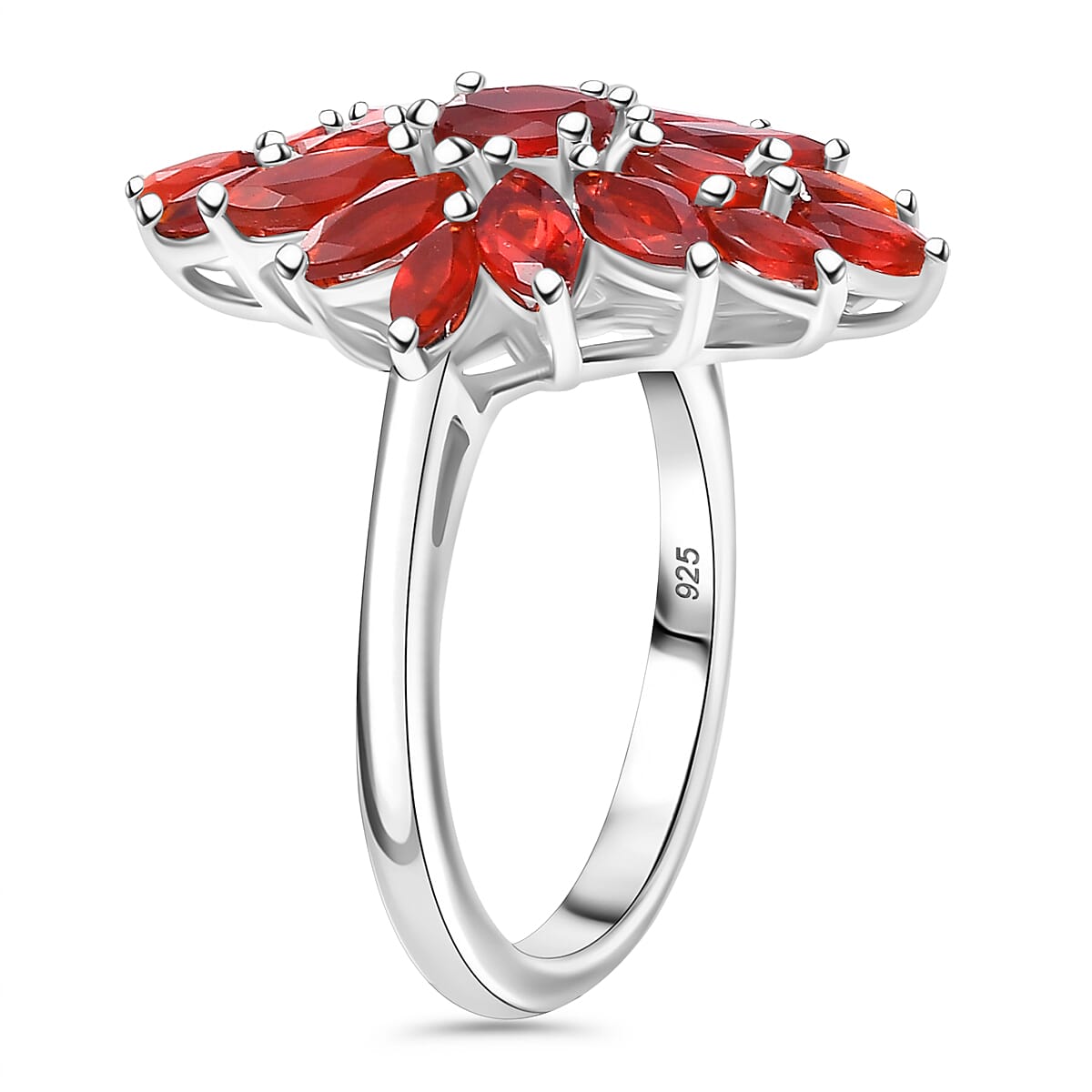 Salamanca Fire Opal Cluster Ring in Rhodium Overlay Sterling Silver 1.92 ct