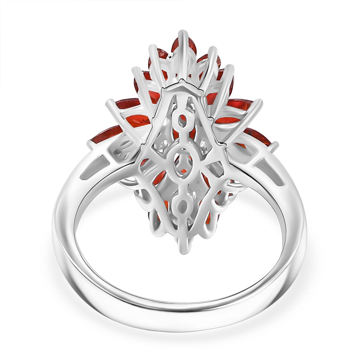 Salamanca Fire Opal Cluster Ring in Rhodium Overlay Sterling Silver 1.92 ct