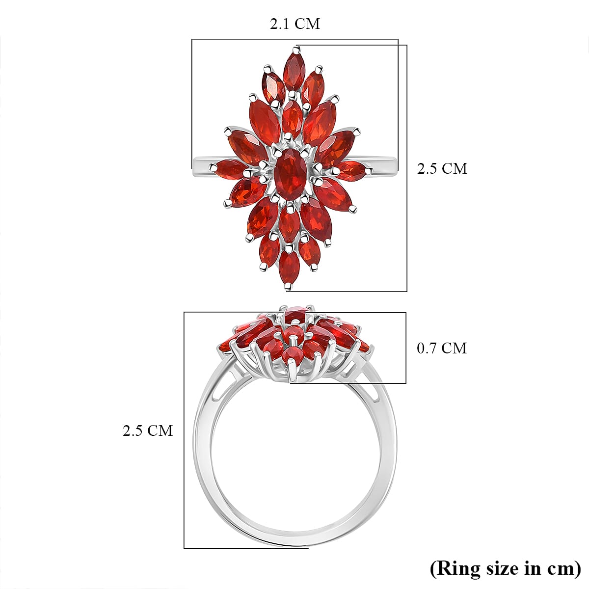 Salamanca Fire Opal Cluster Ring in Rhodium Overlay Sterling Silver 1.92 ct