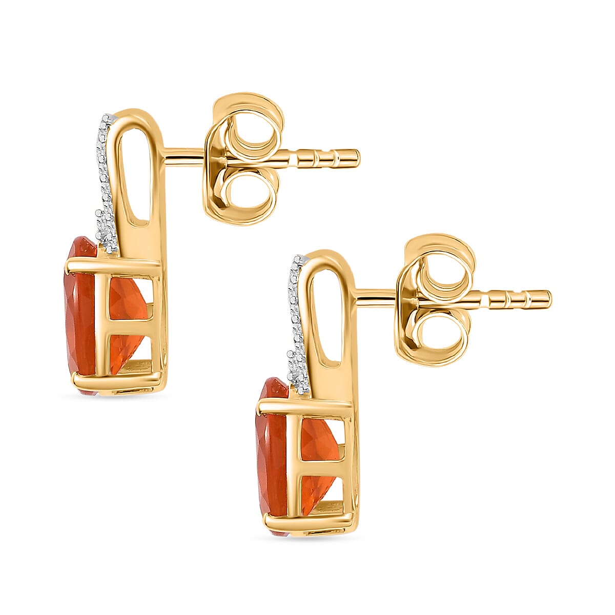 9K Yellow Gold AAA Salamanca Cherry Fire Opal & Moissanite Push Back Earring 2.71 Ct