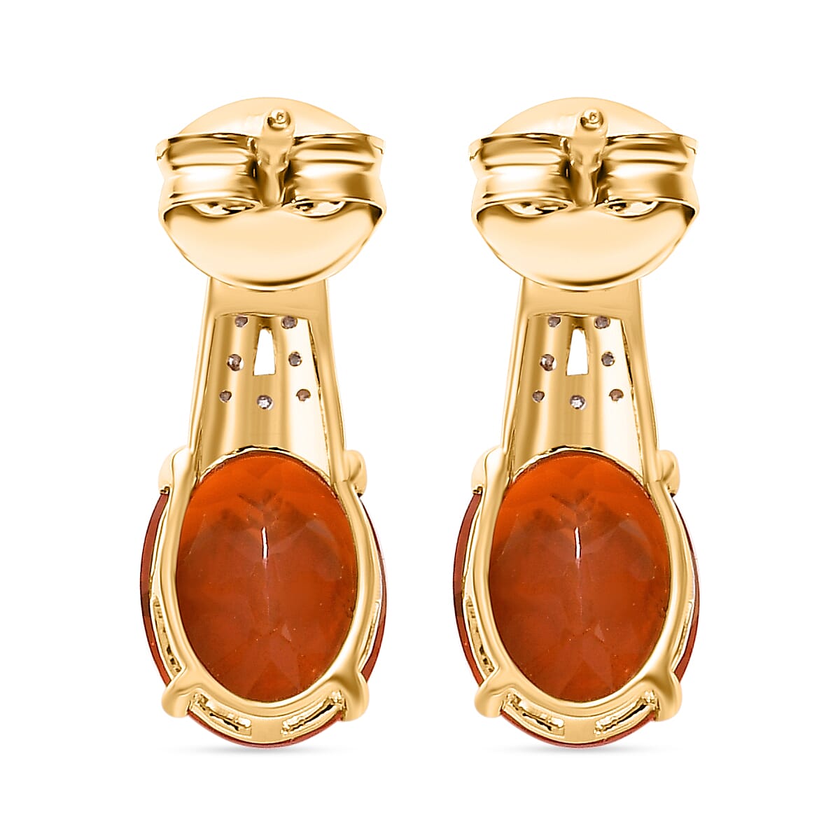 9K Yellow Gold AAA Salamanca Cherry Fire Opal & Moissanite Push Back Earring 2.71 Ct